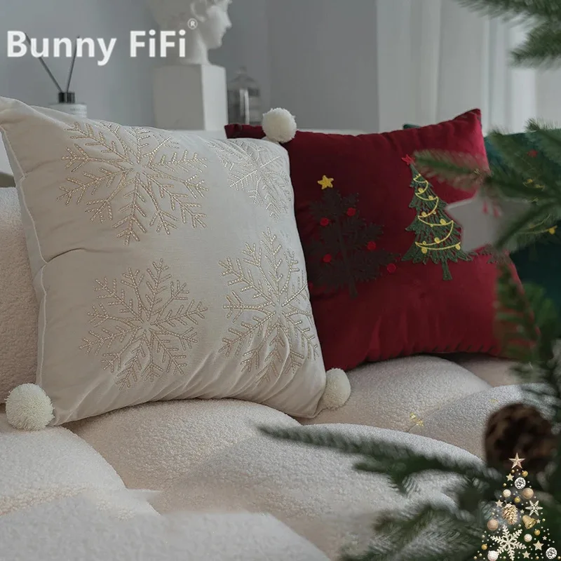 Christmas Pillow Covers 45*45 Christmas Cartoon Embroidered Cushion Cover 2024 New Year Pillow Cases Home Decor Festival