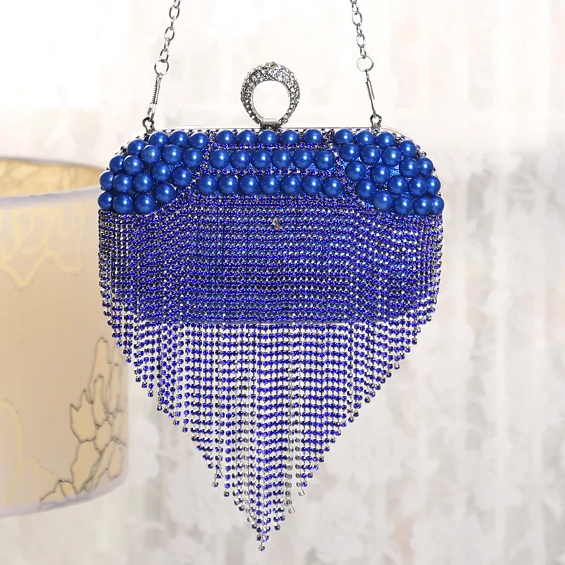 

Вечерние сумки с кисточками для женщин, роскошные свадебные сумки, оптовая продажа, клатч, сумочка для ужина, модная цепочка, королевские синие вечерние сумки