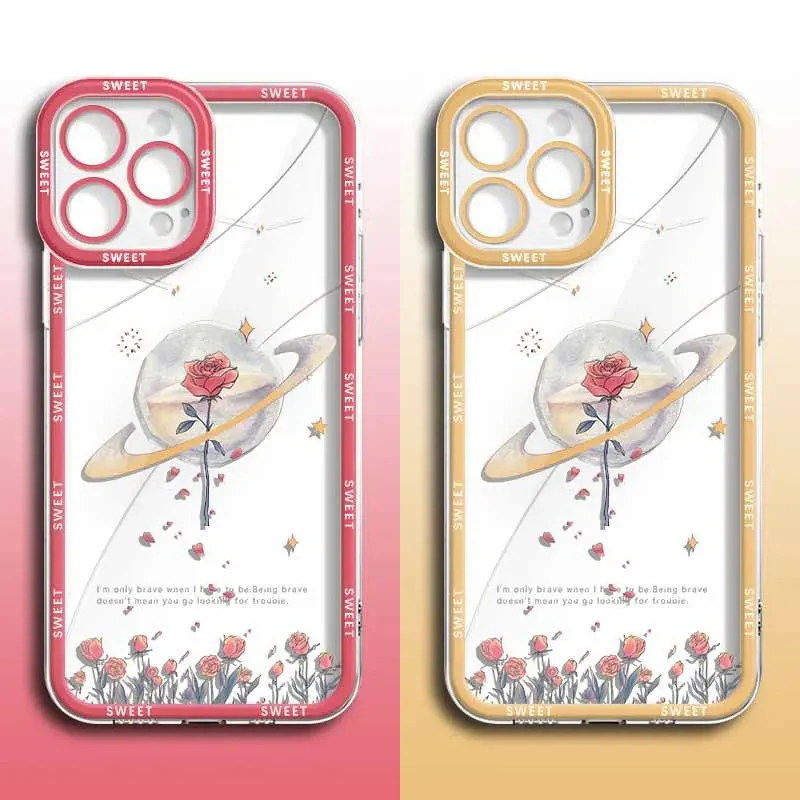 삼성 갤럭시 S24 S23 S22 울트라 S21 S20 FE 노트 20 10 플러스 A15 A25 A35 A55 실리콘 커버, 크리에이티브 로즈 플래닛 케이스