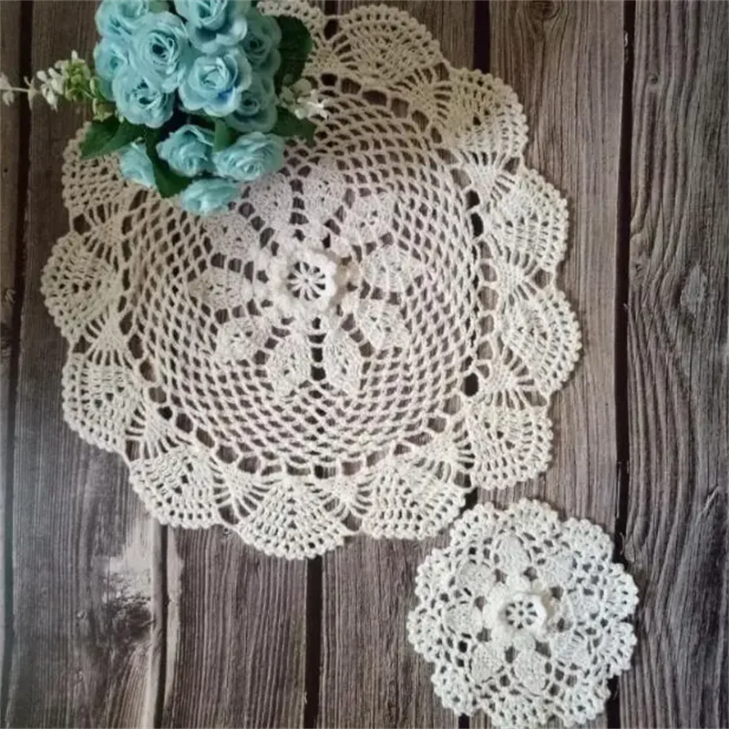 New Handmade Cotton Placemat Cup Coaster Mug Kitchen Christmas Round Table Place Mat Cloth Lace Crochet Tea Doily Dish Pan Pad