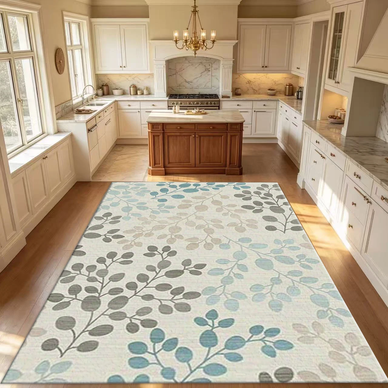 Botanical Leaf Print Area Rug Fresh Style Living Room Bedroom Home Interior Floor Mat