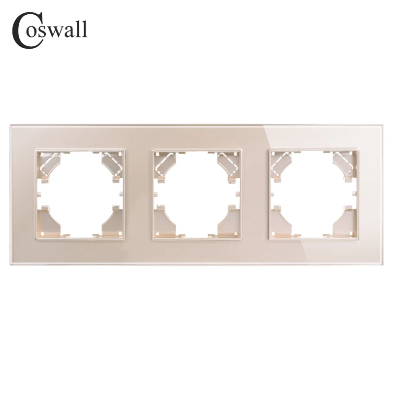 COSWALL Panel Kaca Emas/Sakelar Rocker Soket EU Schuko Pengisi Daya USB Tipe A & C Modul TV Satelit Internet DIY