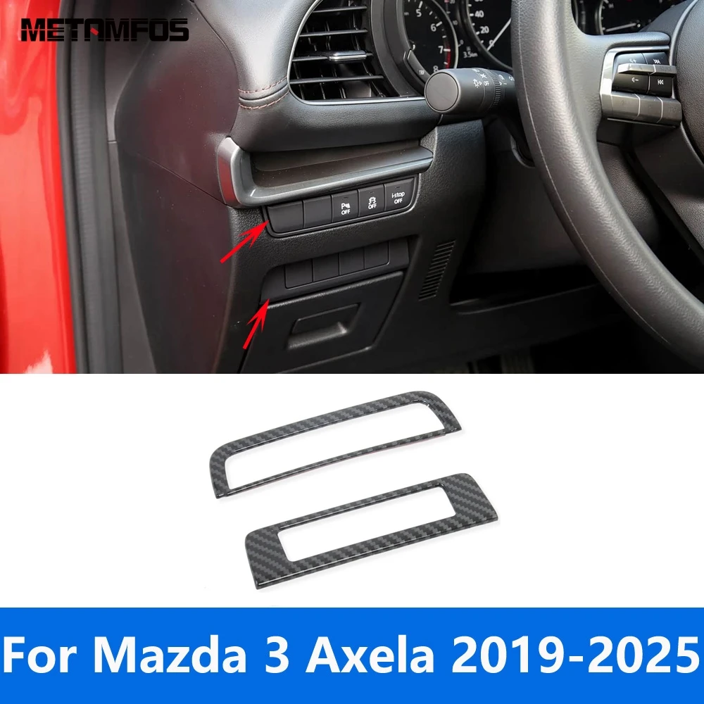 Interior Accessories For Mazda 3 M3 Axela 2019-2023 2024 2025 Carbon Fiber Head Light Lamp Adjustment Switch Panel Cover Trim