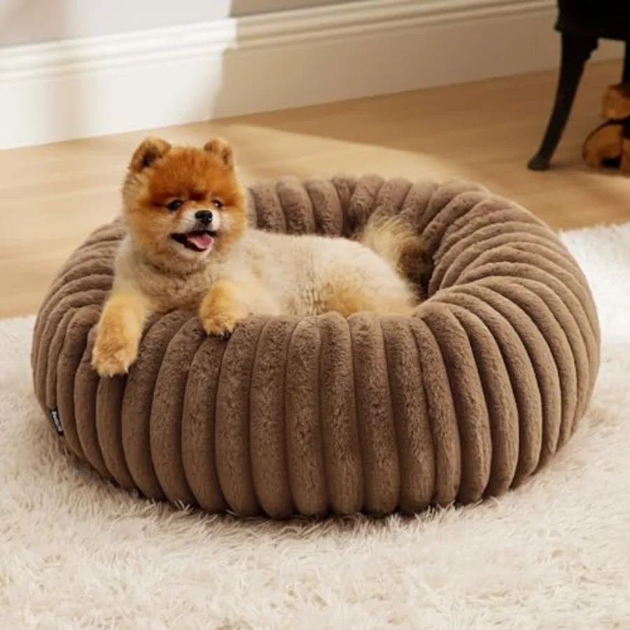 

ComfyFleece™ Donut Small Dog Bed - Dog Beds for Small Dogs with Corduroy Fleece and Anti Slip Bottom Round Faux Fur Pet Beds wi