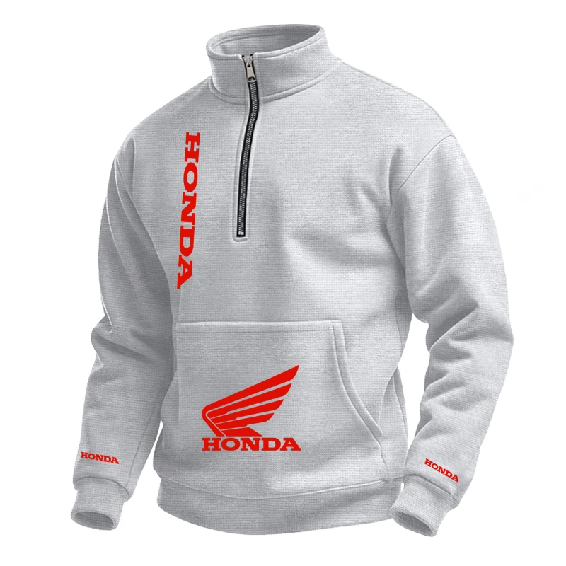 Honda Men's New Autumn-Winter Long-Sleeved Half-Zip Jacket, Featuring a Stand-Up Collar Design - Stylish and Trendy, Versatile