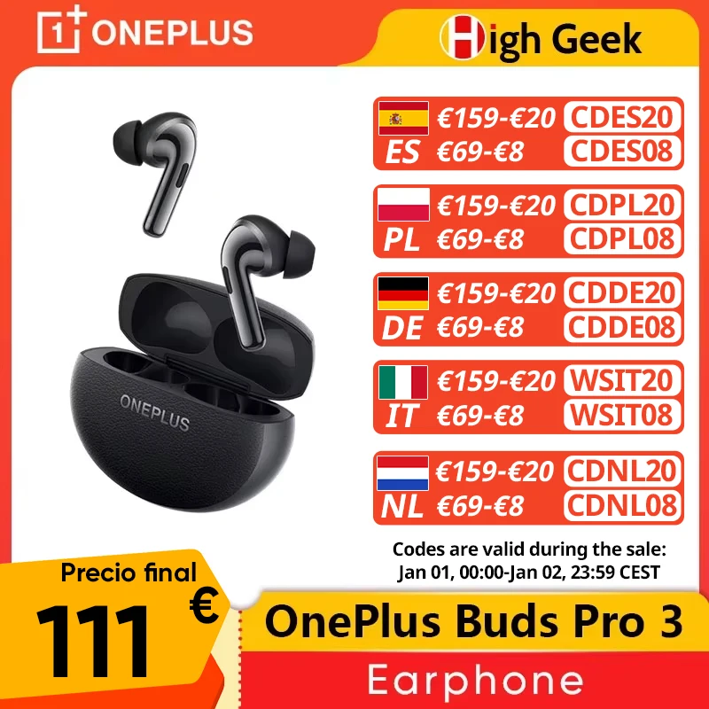 Global Version OnePlus Buds Pro 3 Earphone Up to 50dB Noise Canceling Spatial Audio with Head Tracking Hi-Resolution Audio