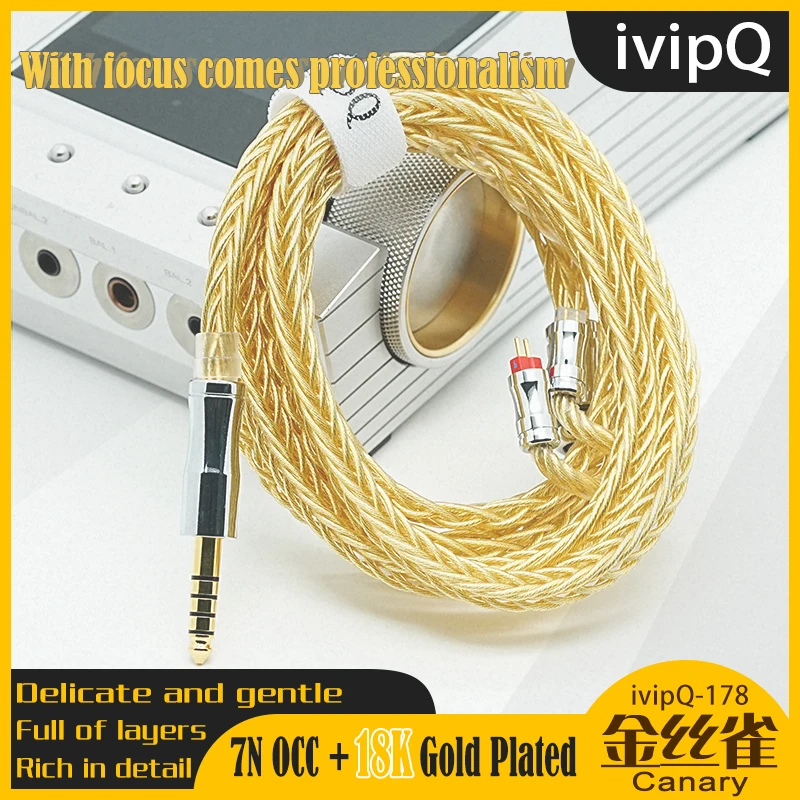 ivipQ-178 كناري HiFi الصوت سماعة كابل 7N OCC 18K مطلية بالذهب استبدال سلك 2Pin MMCX 3.5/4.4 مللي متر ل Davinci Cantor ORIGIN Que