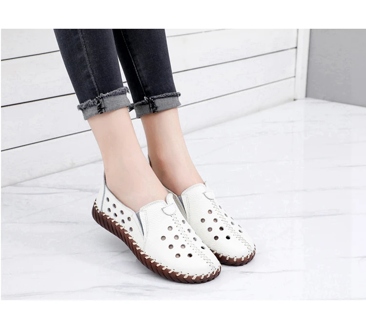 Orthopädische Turnschuhe für Damen, echtes Leder, breite Füße, weiße Slipper für Damen, 2024, lässige Lazy Driving-Mokassins-Schuhe – Detail 10