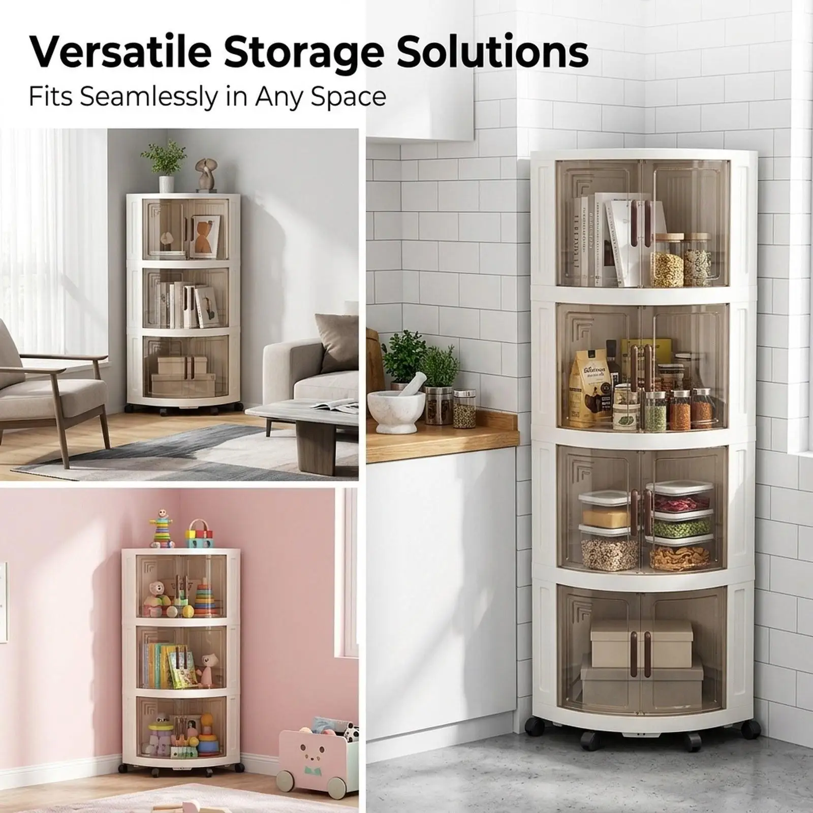 Multipurpose Triangle Rolling Cart Transparent Storage Trolley Easy Move Kitchen Bathroom Utility Organizer for Home