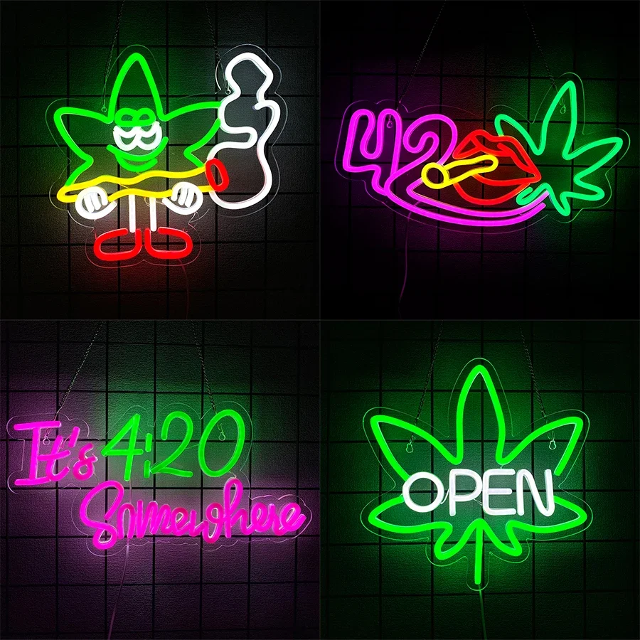 

It's 4:20 Somewhere Neon Sign for Wall Party Decor Green Leaf Neon Beer Bar Signs for Club Bedroom Hotel Pub Birthday Gifts