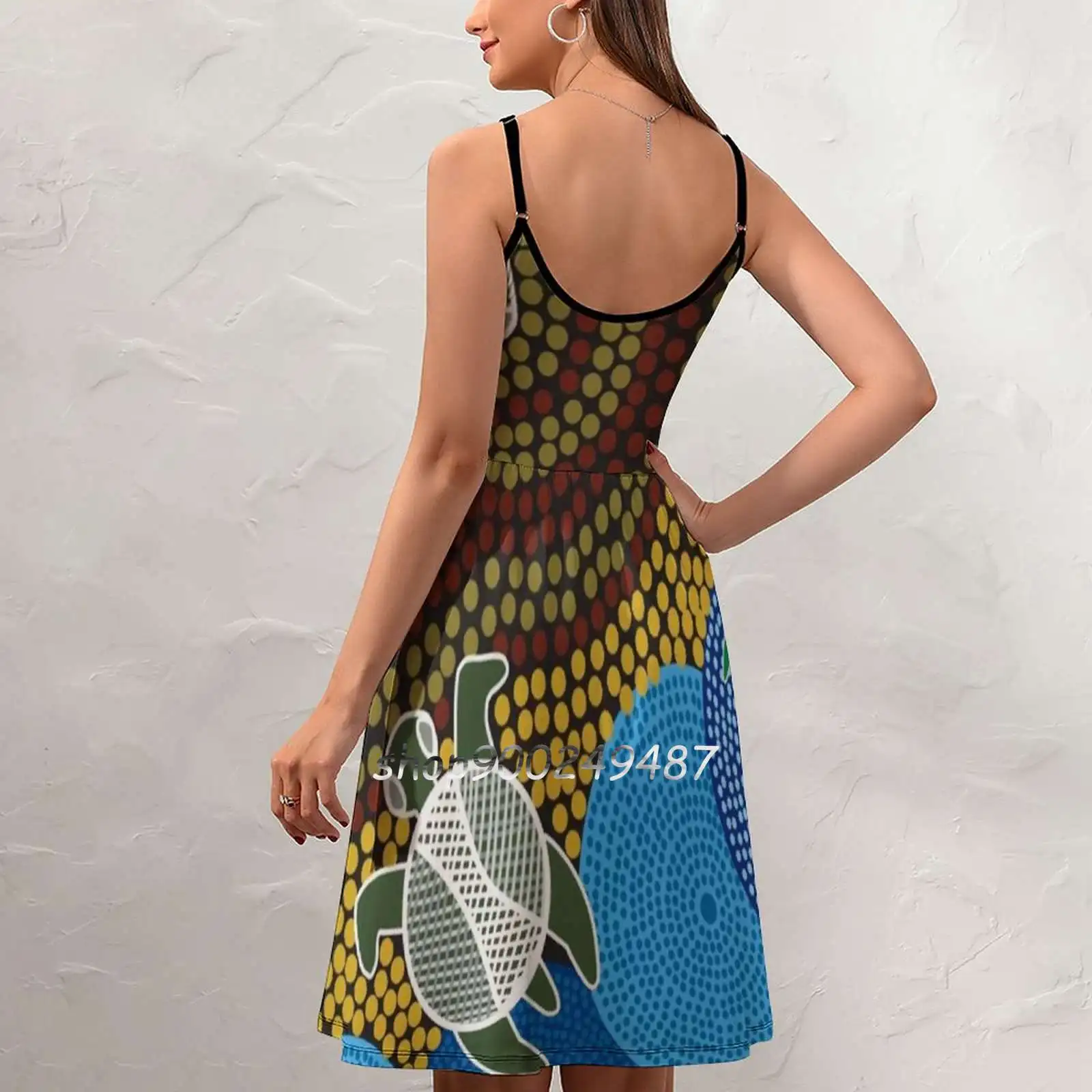 Australian Aboriginal Sea Turtles Sling Dress Women Summer Printing Condole Belt Dresses Australian Aboriginal Sea Turtles