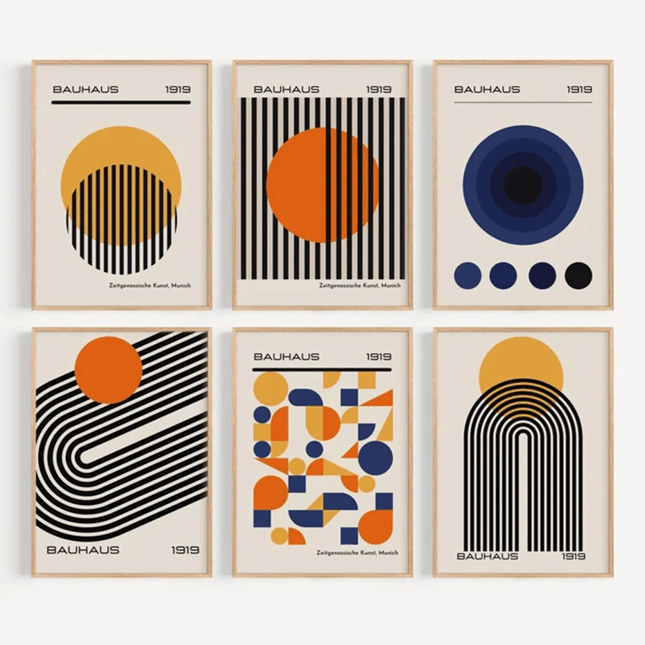 Mid Century Modern Bauhaus Abstract Geometric Posters Wall Art Canvas Painting Prints Pictures Gallery Living Room Interior H