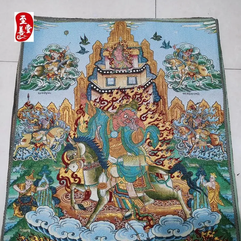 Tibet Tibetan Cloth Silk Riding horse god of wealth Thangka Tangka Embroidery Painting Embroidery Hanging Pictures
