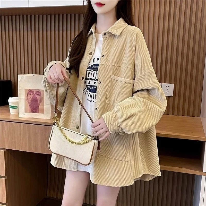 

​ Модное женское вельветовое пальто-рубашка, свободный ленивый весенне-осенний пиджак, новое дизайнерское тонкое пальто с универсальным стилем ​