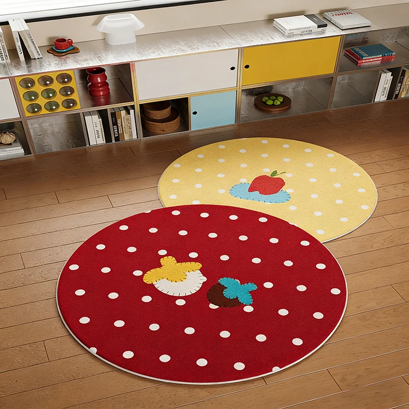 Living Room Rug Minimalist Style Cute Polka-Dot Round Carpet Soft Comfortable Faux Cashmere Bedroom Floor Mat Home Decor Rugs