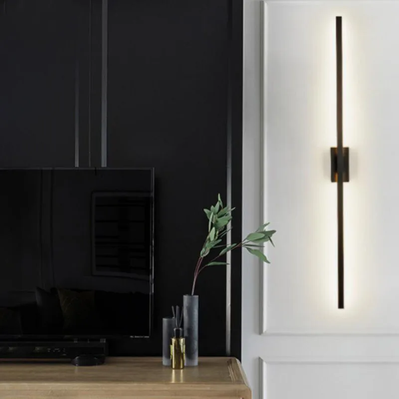 Modern simple linear tube LED wall lamp up down background opposite wall light LED bedside foyer corridor black gold LED sconce