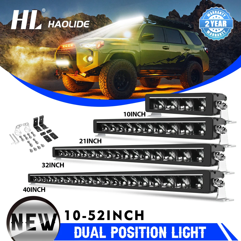 HL Dual DRL Led Light Bar 10inch-52inch Hood Reflector 6000K LED Driving Light 6500K+3000K DRL For off-road use Truck 12V 24V
