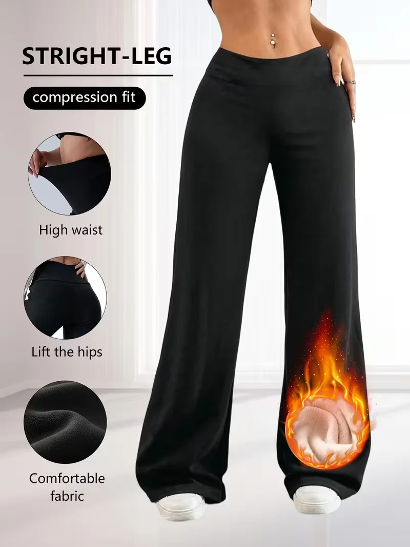 Pantaloni larghi da donna con vestibilità ampia e ispessita - Pantaloni casual invernali caldi foderati in pile, vestiti taglie forti, pantaloni e capri taglie forti