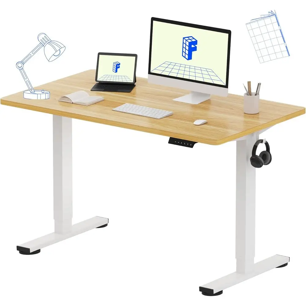 Maple 48x24 Single-Piece Standing Desk, 176 lbs, 4 Memory Positions, Dual Monitor Support, Anti-Collision Feature