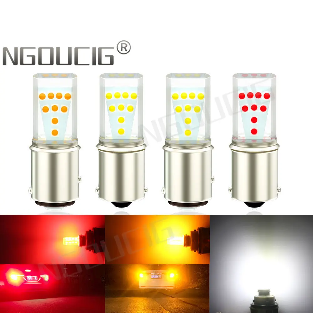 NGOUCIG 2PCS 12V Silicone 24V P21W Led 1156 1157 Bulb BAY15D R5W BA15S P21/5W Signal Car Lamp Reverse Brake Indicator Light