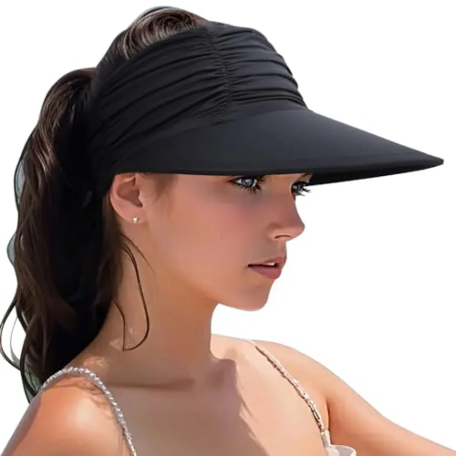 

Women Visor Sun Hat Adjustable Foldable Wide Brim Sun Hats Summer UPF 50+ UV Protection Visor Cap for Outdoor Beach