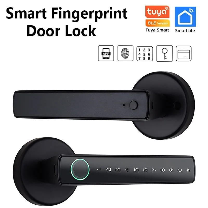 Tuya Bluetooth Smart Fingerprint Door Lock Digital Electronic Lock with Password/Key/IC Card/ Smartlife/ Tuya APP Unlock