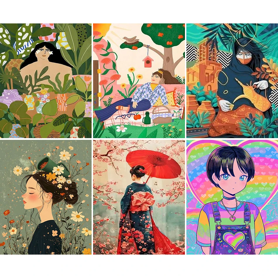 

RUOPOTY Painting By Numbers Figure Abstract women hand drawn Handpainted Oil Painting On Canvas Oil Drawing Diy Set Wall Decor