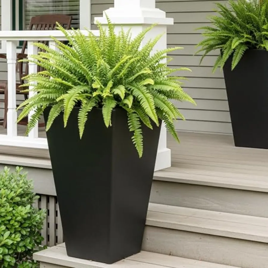 Garden 20 Tall Planters Set of 2 Large Black Tapered Plastic Flower Pots for Indoor Outdoor Use Modern Plant Containers with Dr