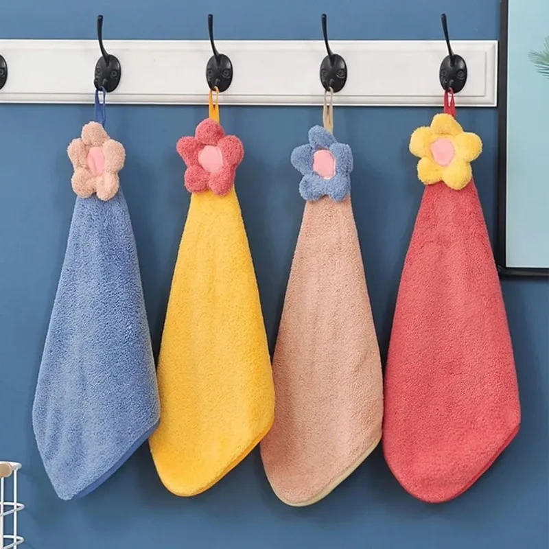 1/3pcs Hand Towels with Hanging Loop - Floral Multi-Purpose Towel for Bathroom & Kitchen, Absorbent Quick-Dry Cotton Towels