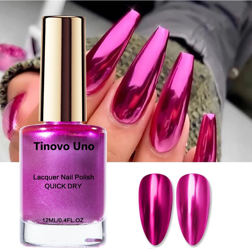 Tinovo Uno Metallic Nail Polish Mirror Effect Air Dry Nail Polish Regular Nail Lacquer Finish Hardener for Manicure Salon Supply