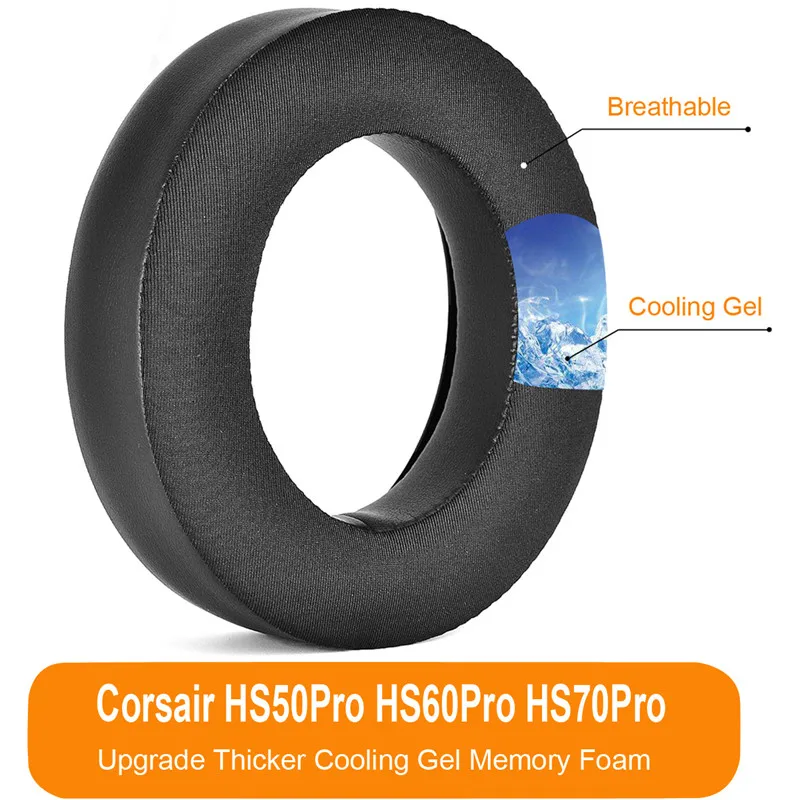 Cooling Ice Gel Ear Pads Cushion For Corsair HS70Pro HS60Pro HS50Pro Headphone Replacement Earpads Soft Leather Foam Earmuffs