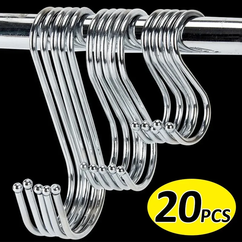 20/10 pz in acciaio inox a forma di S gancio vestiti borse asciugamano ganci appesi cucina domestica bagno S supporto Rack di stoccaggio ganci