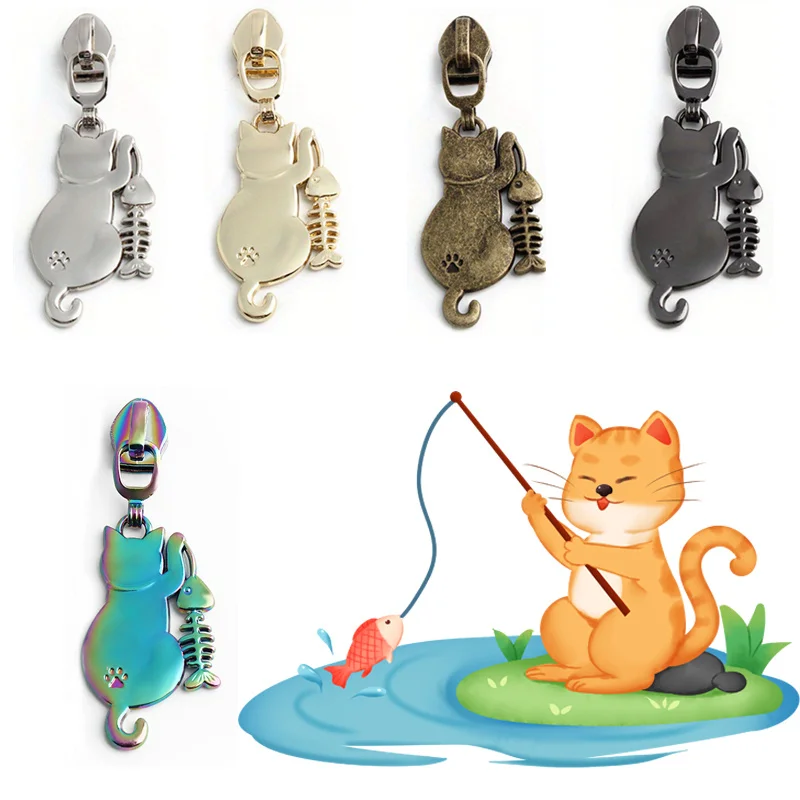 5PCS Wallet Cosmetic Bag 5# Nylon Head Metal Pull Tab Messenger Bag Pillow Cat Small Animal Replaceable Zipper Slider