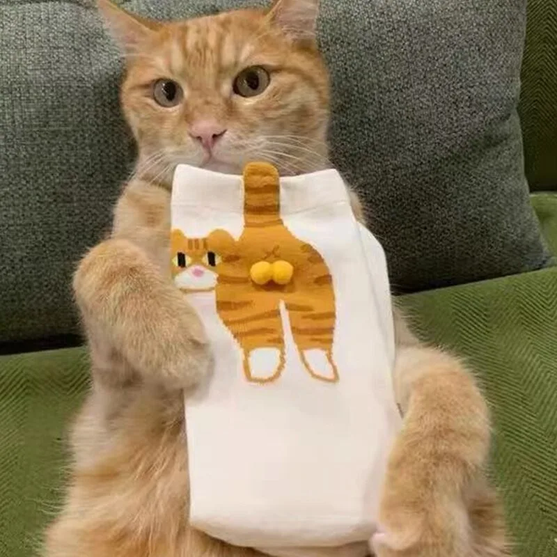 

Kawaii носки с кошачьими шариками, мягкие дышащие белые носки с котом, мультяшный принт с котом для женщин, носки для друзей, носки средней длины для девочек