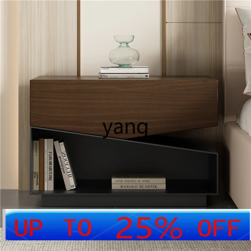 

LMM light luxury minimalist solid wood bedside table high-end stainless steel modern simple locker