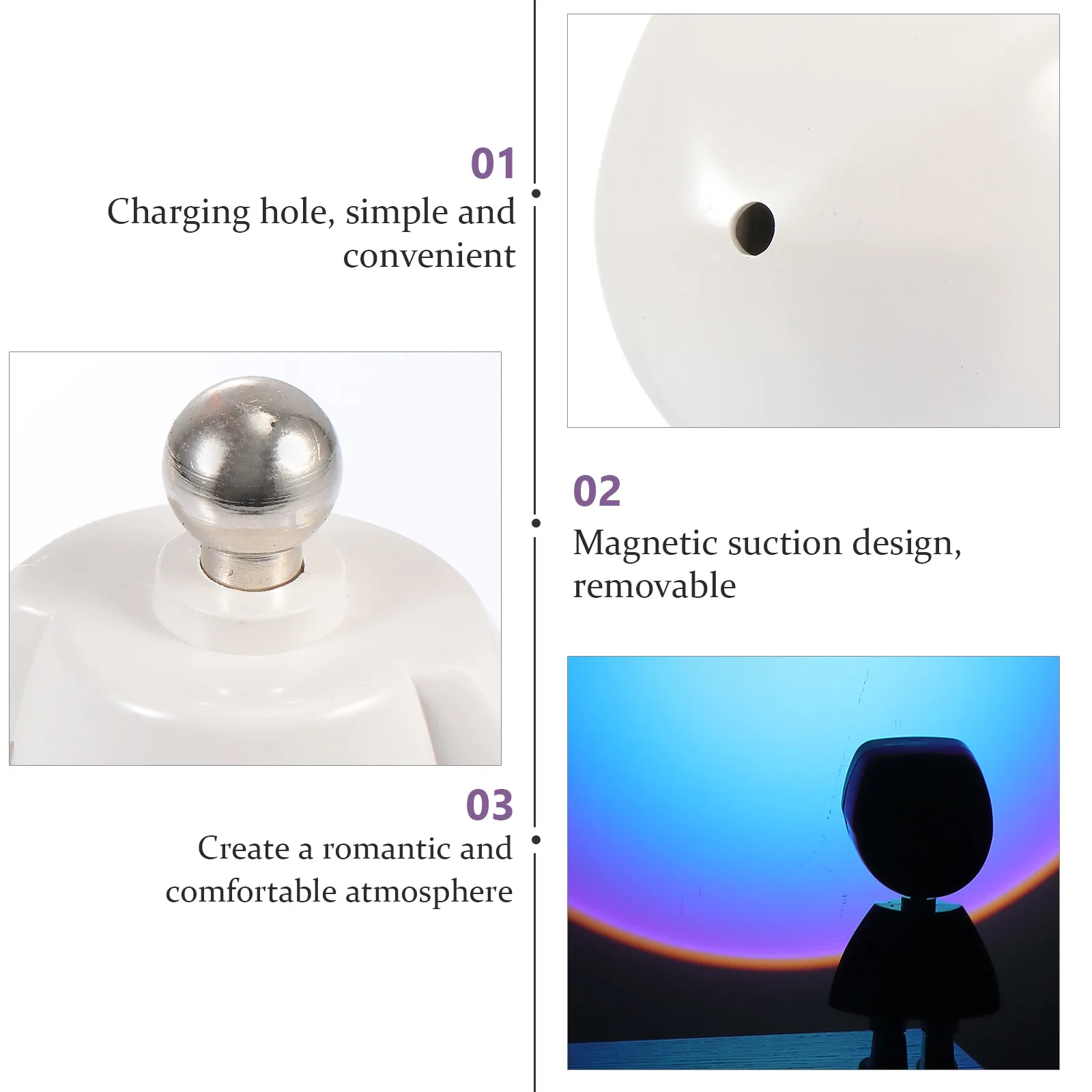 

1Set Sunset Projection Mini Robot Shape Night Projector Romantic Atmosphere For Home Decor Floor Stand Light Creative Background