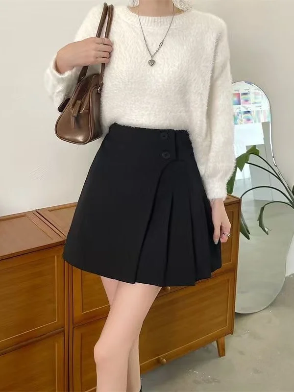 Asymmetrical High Waist A-Line Short Skirt Pleated for Thick Legs Spring Summer New Style Clothing Women's Fashion Skirts