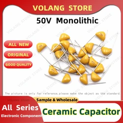 Condensador de cerámica monolítico, 50V, 10PF ~ 10UF, 22P, 56P, 47NF, 220NF, 1NF, 4,7 UF, 1U, 100NF, 330NF, 0,1 UF, 102, 104, 105, 106, 103, 473, 334, 50 unidades