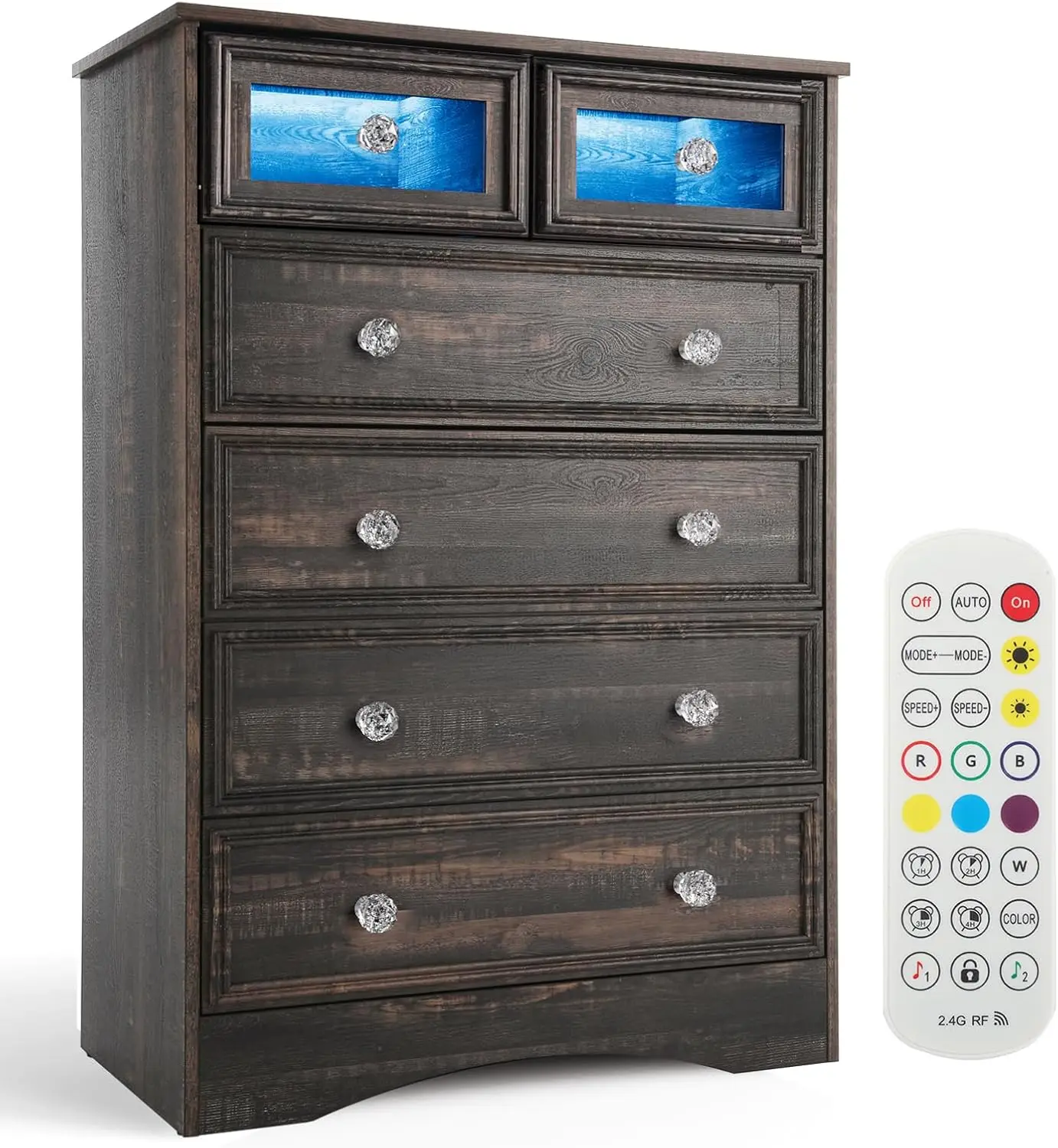 Modern 6 Drawer Dresser with LED Lights, Dressers for Bedroom, Tall Chest of Drawers Closet Organizers & Storage Clothes