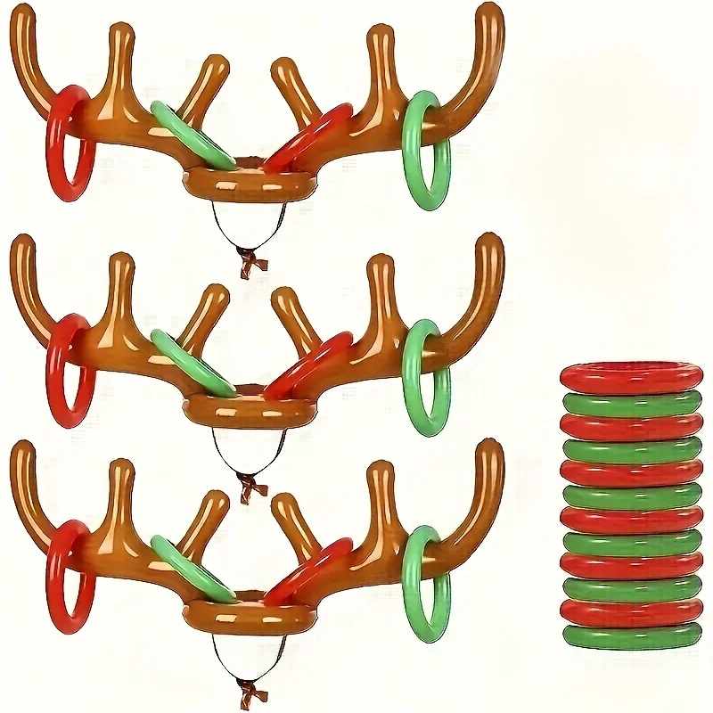 1 комплект надувной игры с рогом оленя с 1 рогом и 4 кольцами, забавная игра для семейной вечеринки, отличные сувениры и принадлежности для праздничной вечеринки