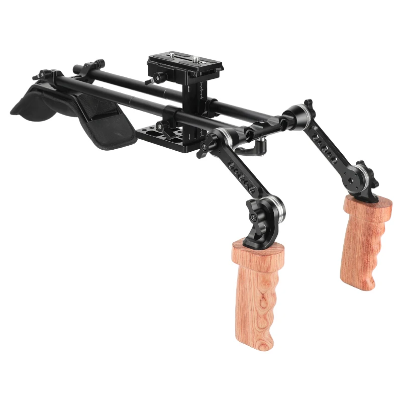 For Manfrotto Quick Release Plate & Adjustable ARRI Rosette Magic Arm & Wooden Handgrips for Shoulder Mount Rig