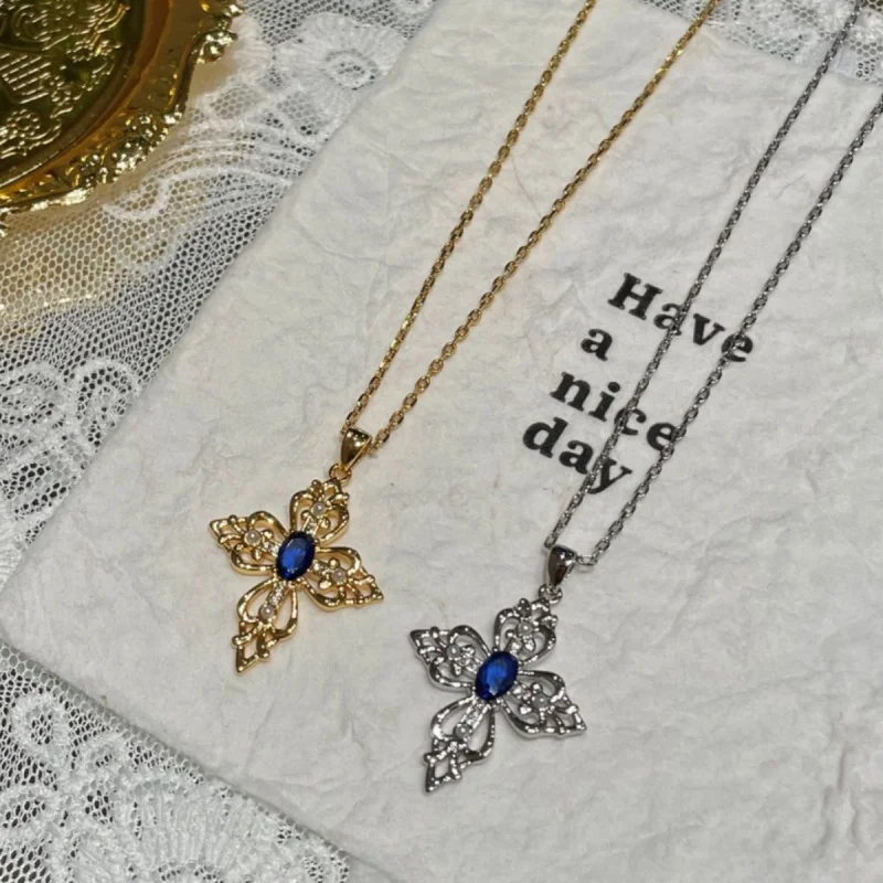 

Модное и изысканное ожерелье с сапфировым крестом, богемное ожерелье со стразами на ключице, украшения и подарки для женщин и девочек