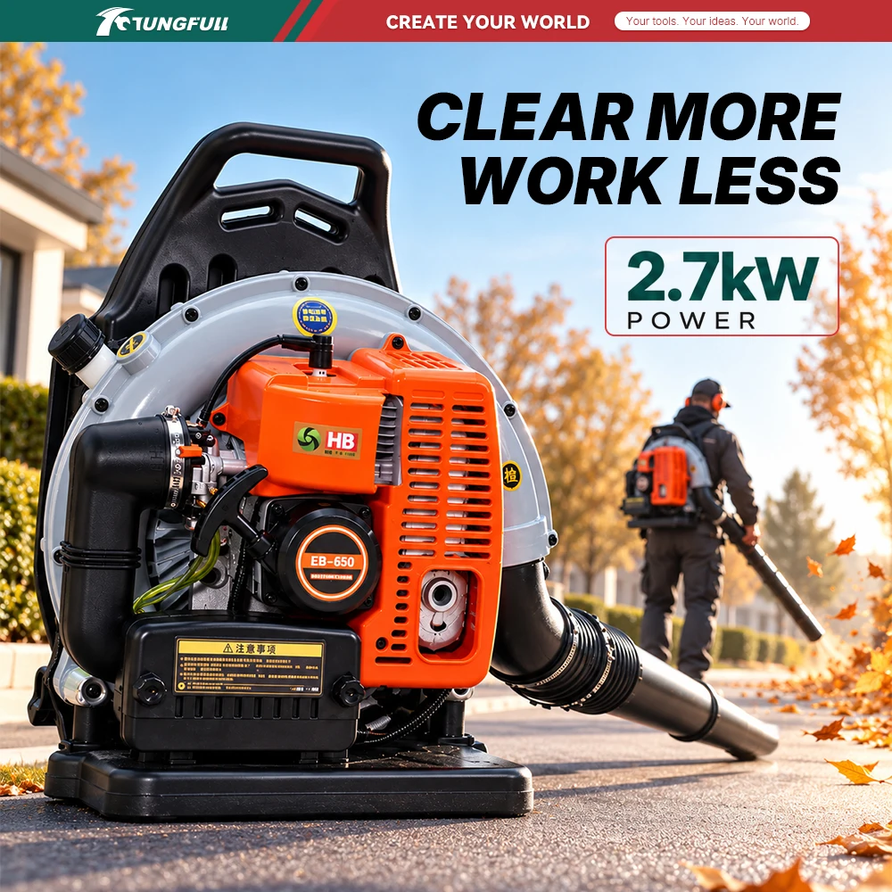 TUNGFULL 63cc Gas Backpack Leaf Blower 2.7kW High Airflow Durable Housing for Lawn Yard Debris Cleaning, Commercial & Home Use