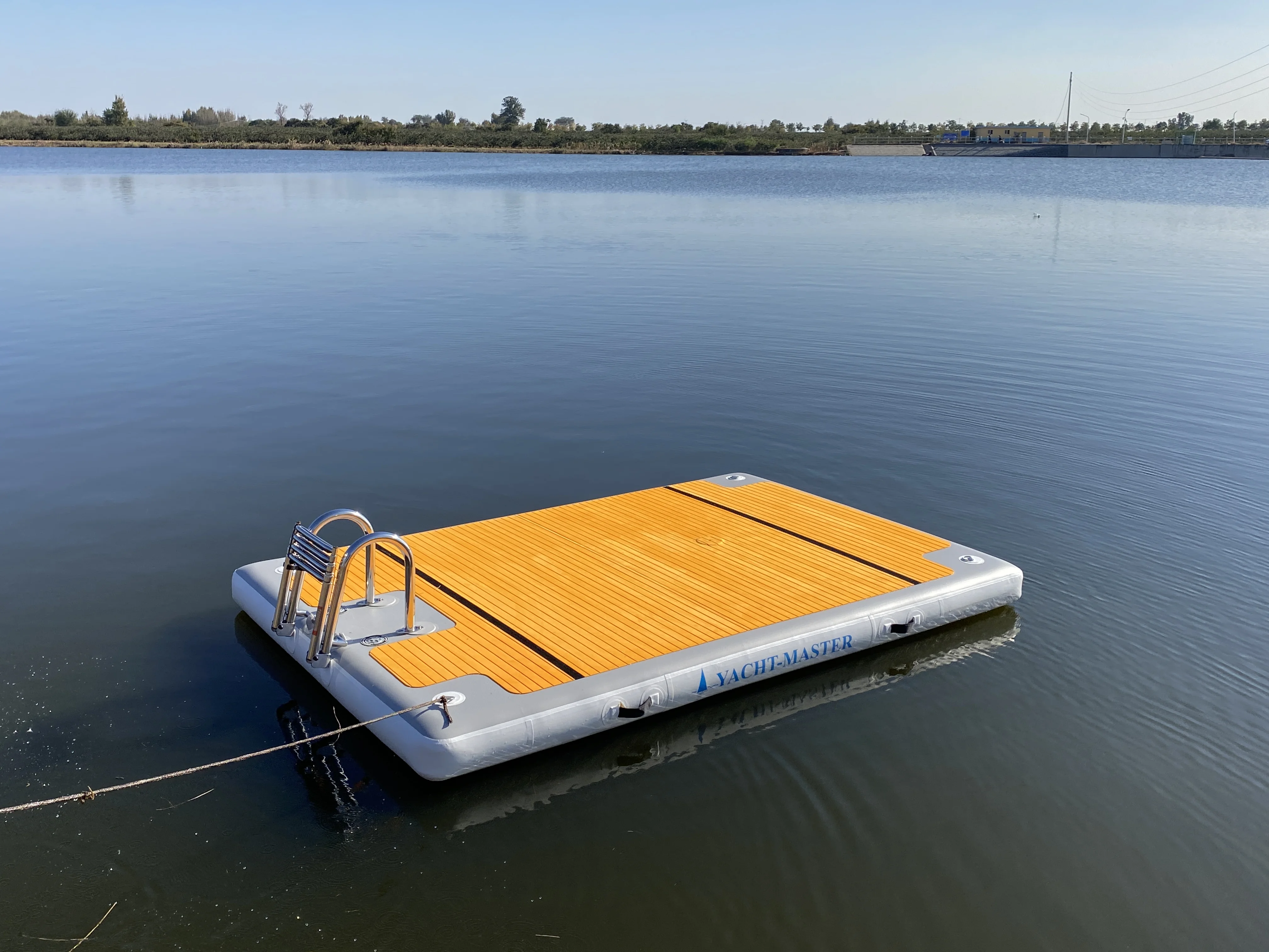 Drop Stitch PVC Teak Foam Inflatable Swim Platform Floating Dock With Ladder