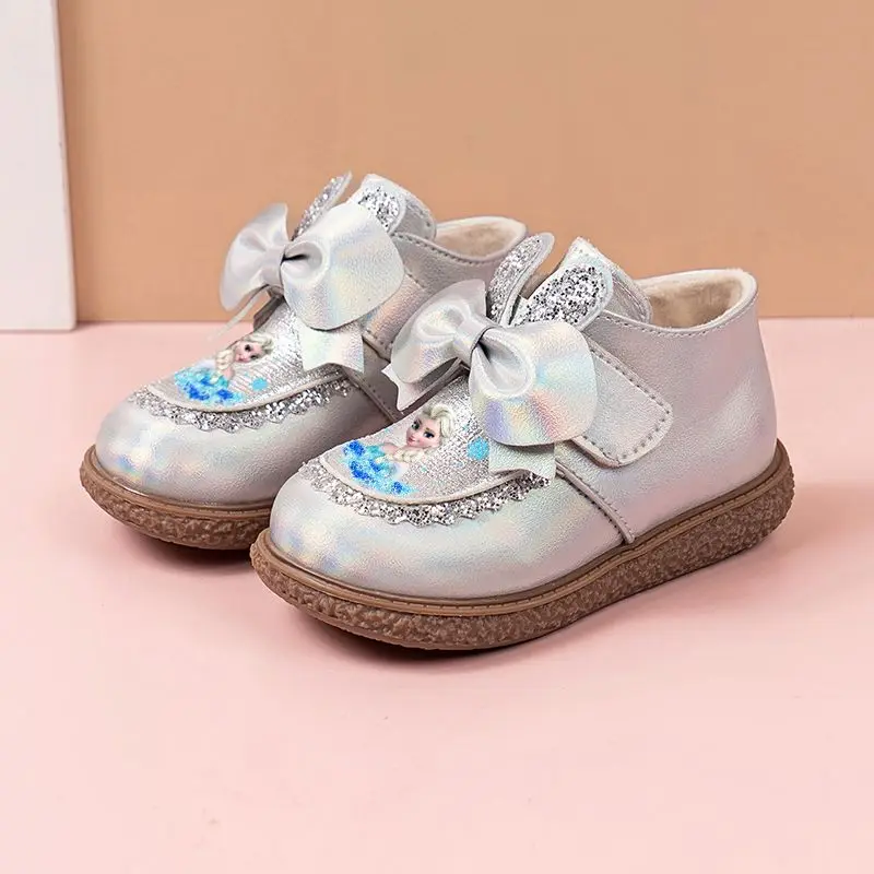 

Disney Children's Girls' Shiny Casual Lolita Shoes Frozen Princess Elsa Girls' Soft Sole Non-slip Shoes Ankle Boots Size 25-32