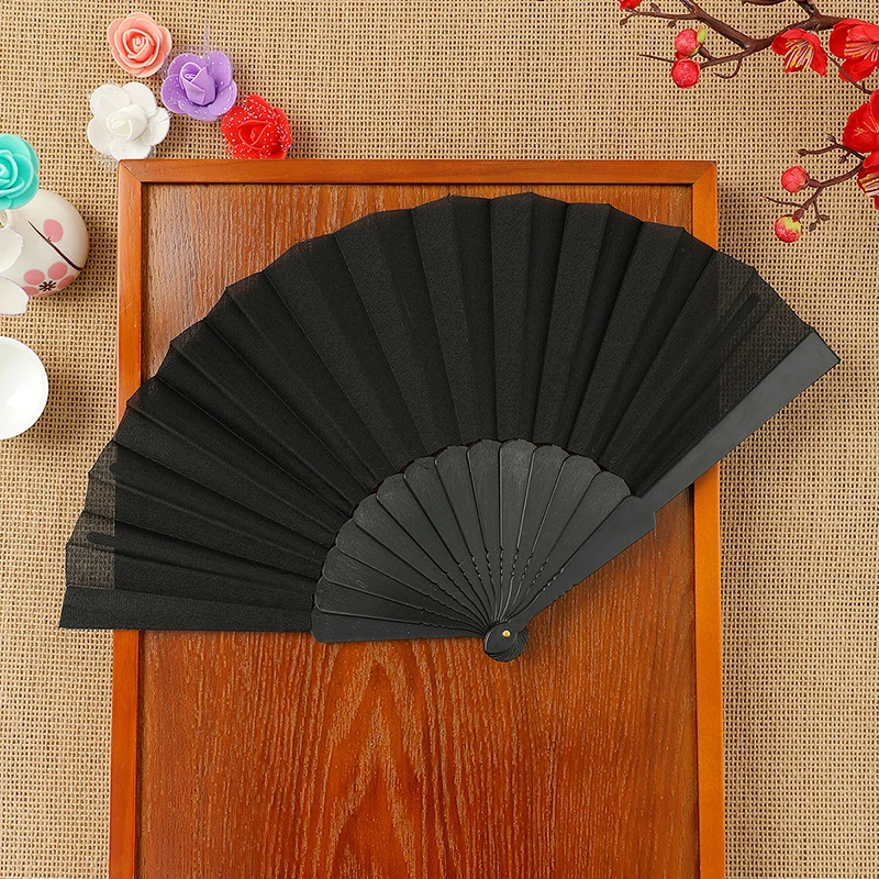 Classical Silk Cloth Plastic Bone Plain Folding Fan Chinese Style Retro Hand Held Fan Performances Fan Wedding Gift For Guest