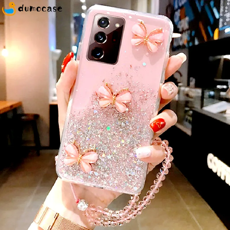 Shiny Glitter Butterfly Lanyard Case for Samsung Galaxy A12 A22 A32 A42 A52 A72 A02 A51 A71 A20 A21 A31 A41 A20E A50 A70 Coque