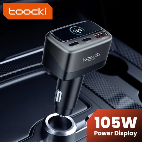 Toocki 105W TFT Display Car USB Charger PPS PD 45W 30W Fast Charge 3-in-1 Type C Phone Charger For iPhone 18 17 Samsung S23 S24