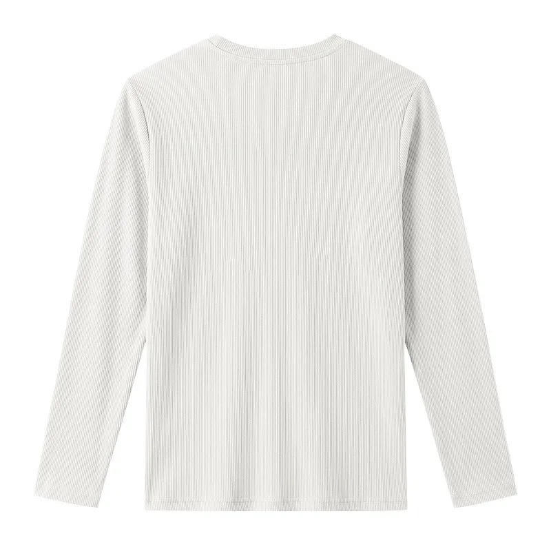 Herren Einteiliges Herbst- und Winter-Unterhemd mit V-Ausschnitt, Lässiges Loses Strick-Langarm-T-Shirt, Weiches und Dehnbares Basic-Layering-Oberteil – Detail 8