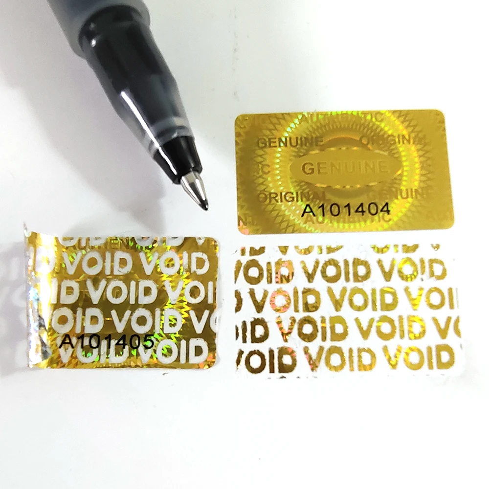 Imagem -04 - Gold Hologram Security Seal Tamper Evident Removal Proof Serial Number Laser Printing Sticker Genuine e Original 25x15 mm 120 Pcs